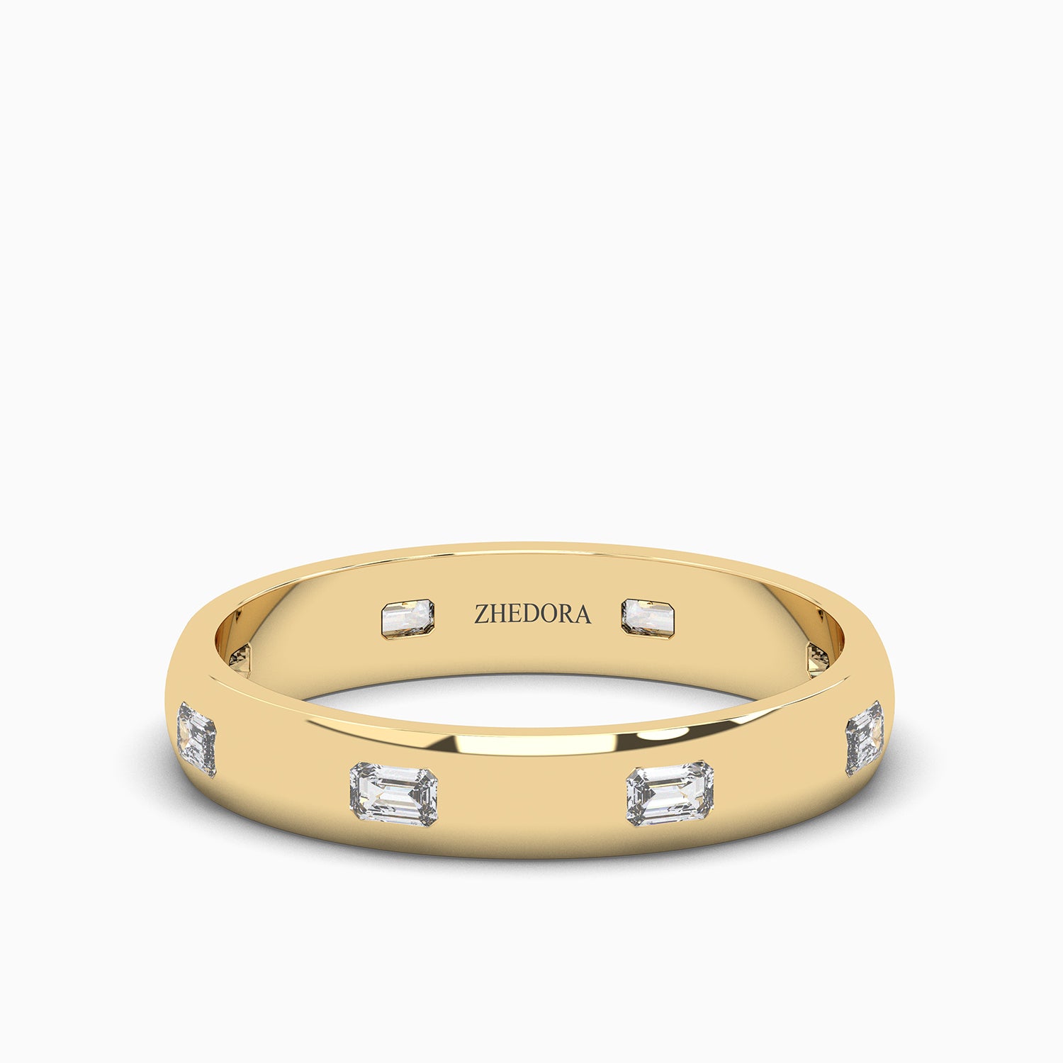 Emerald Cut Inlay Gold Diamond Eternity Band - Main Image