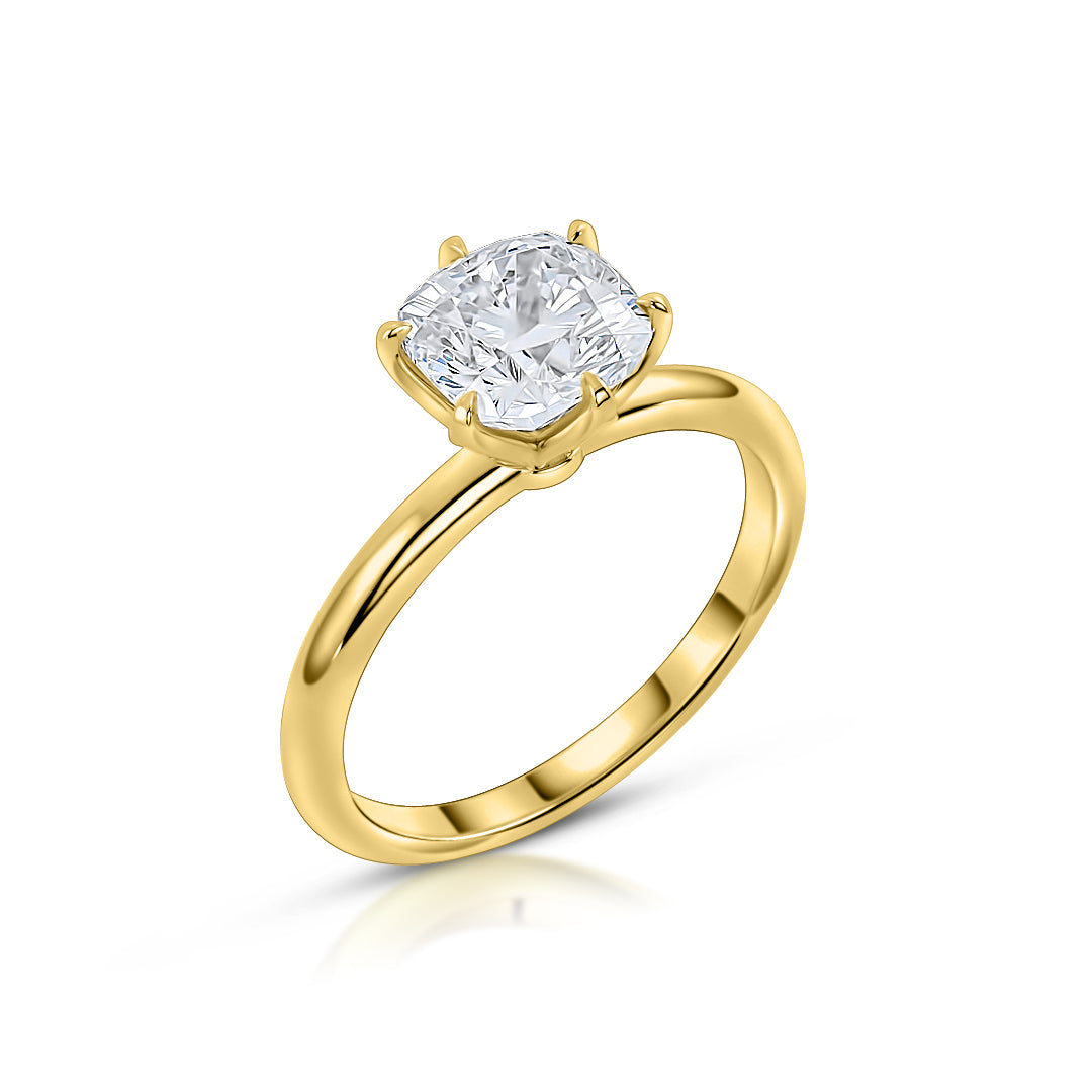 Six Prong Lab Grown Diamond Solitaire Gold Engagement Ring Cushion