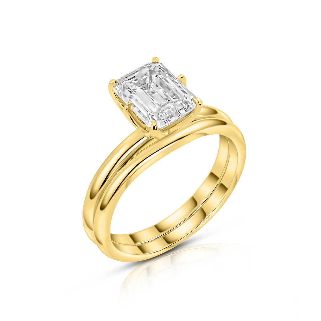 Six Prong Lab Grown Diamond Solitaire Gold Engagement Ring Emerald Set –  Zhedora | Fingerringe
