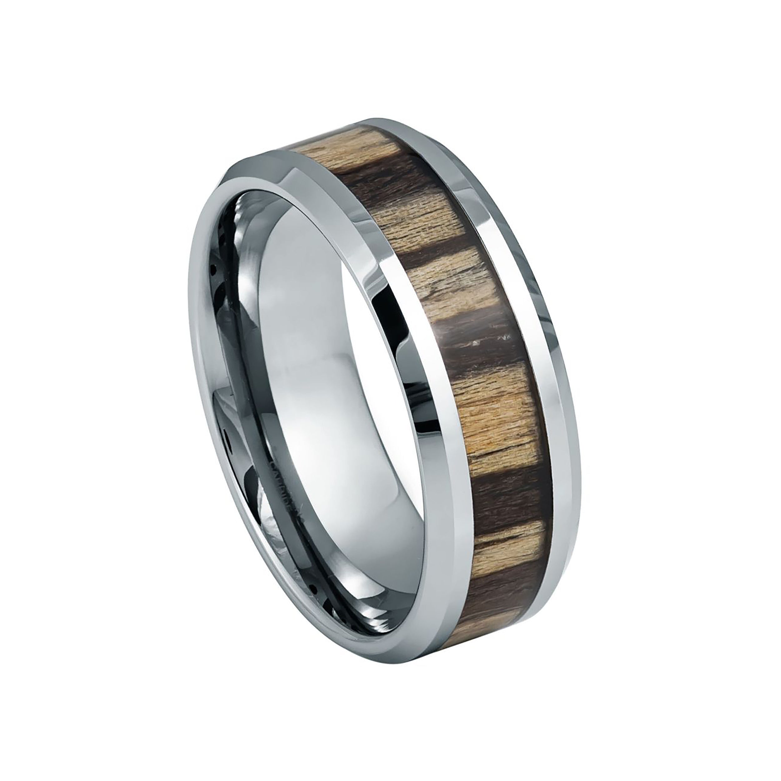 Zebra Wood Inlay Tungsten Ring