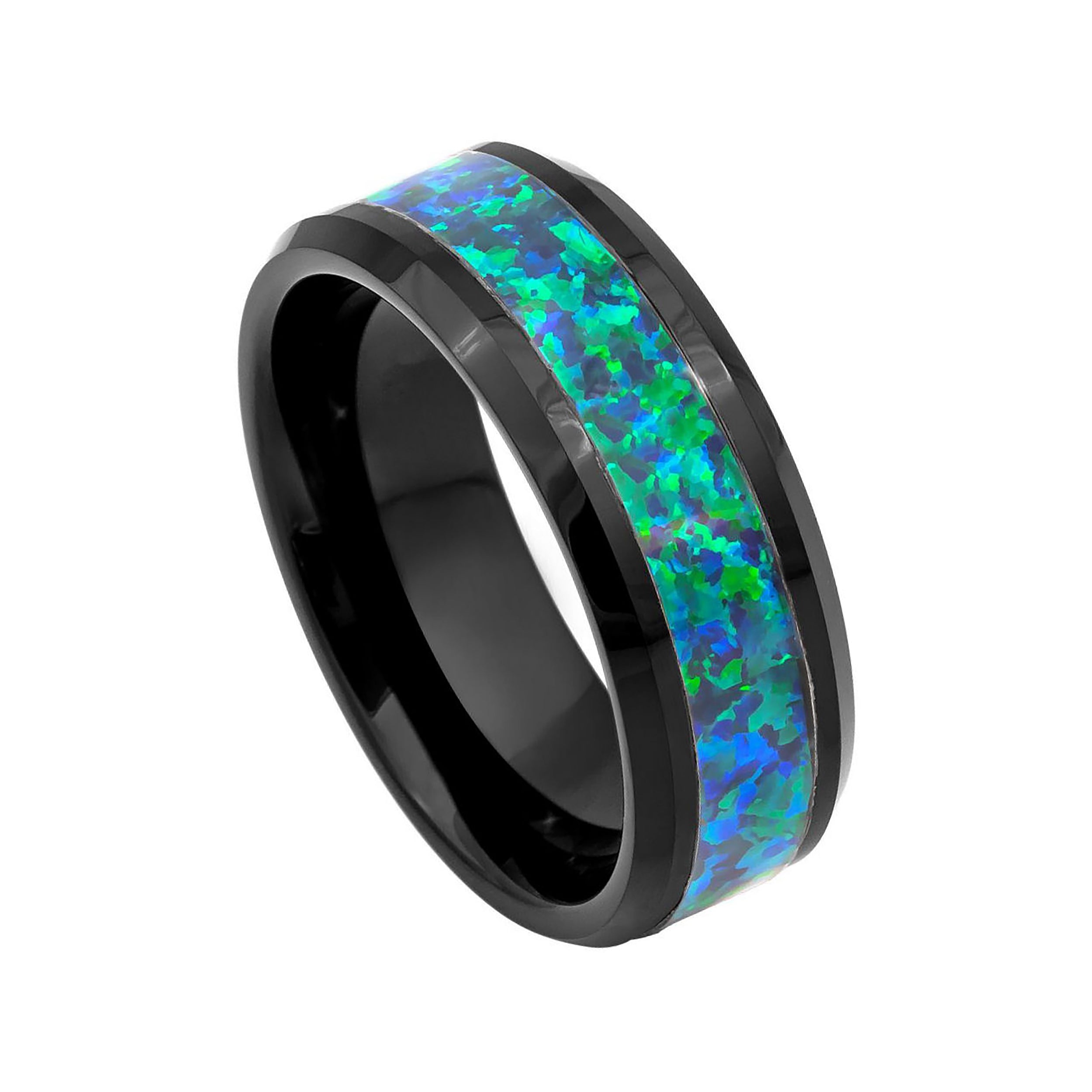 Black Ring Emerald Green Inlay